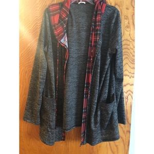 Grey and flannel sweater